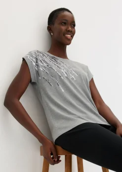 bonprix bonprix Camiseta con lentejuelas Gris jaspeado Discount
