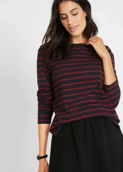 bonprix bonprix Camiseta con manga larga y escote barco (2 unidades) negro / rubí Discount
