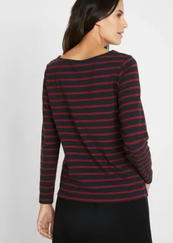 bonprix bonprix Camiseta con manga larga y escote barco (2 unidades) negro / rubí Discount