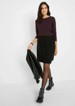 bonprix bonprix Camiseta con manga larga y escote barco (2 unidades) negro / rubí Discount