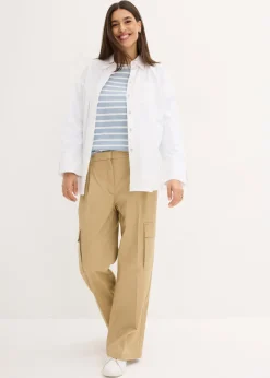 bonprix bonprix Camiseta con manga larga y escote barco (2 unidades) Azul suave/blanco con rayas verticales + blanco Discount