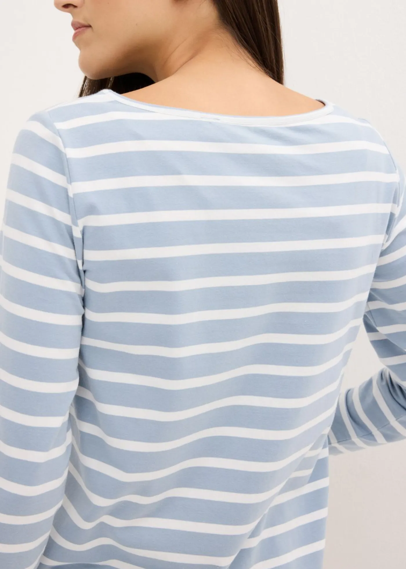 bonprix bonprix Camiseta con manga larga y escote barco (2 unidades) Azul suave/blanco con rayas verticales + blanco Discount