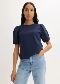bonprix bonprix Camiseta con mangas abullonadas Azul marino Sale