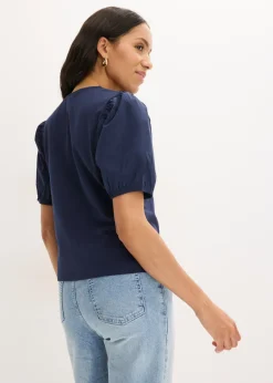 bonprix bonprix Camiseta con mangas abullonadas Azul marino Sale