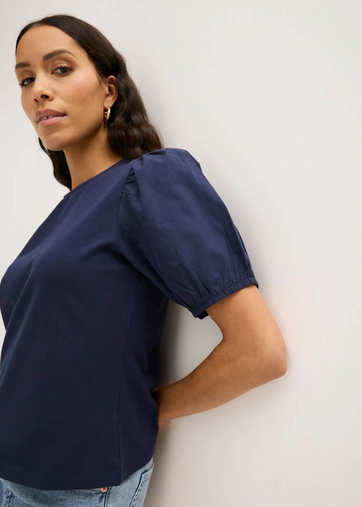 bonprix bonprix Camiseta con mangas abullonadas Azul marino Sale