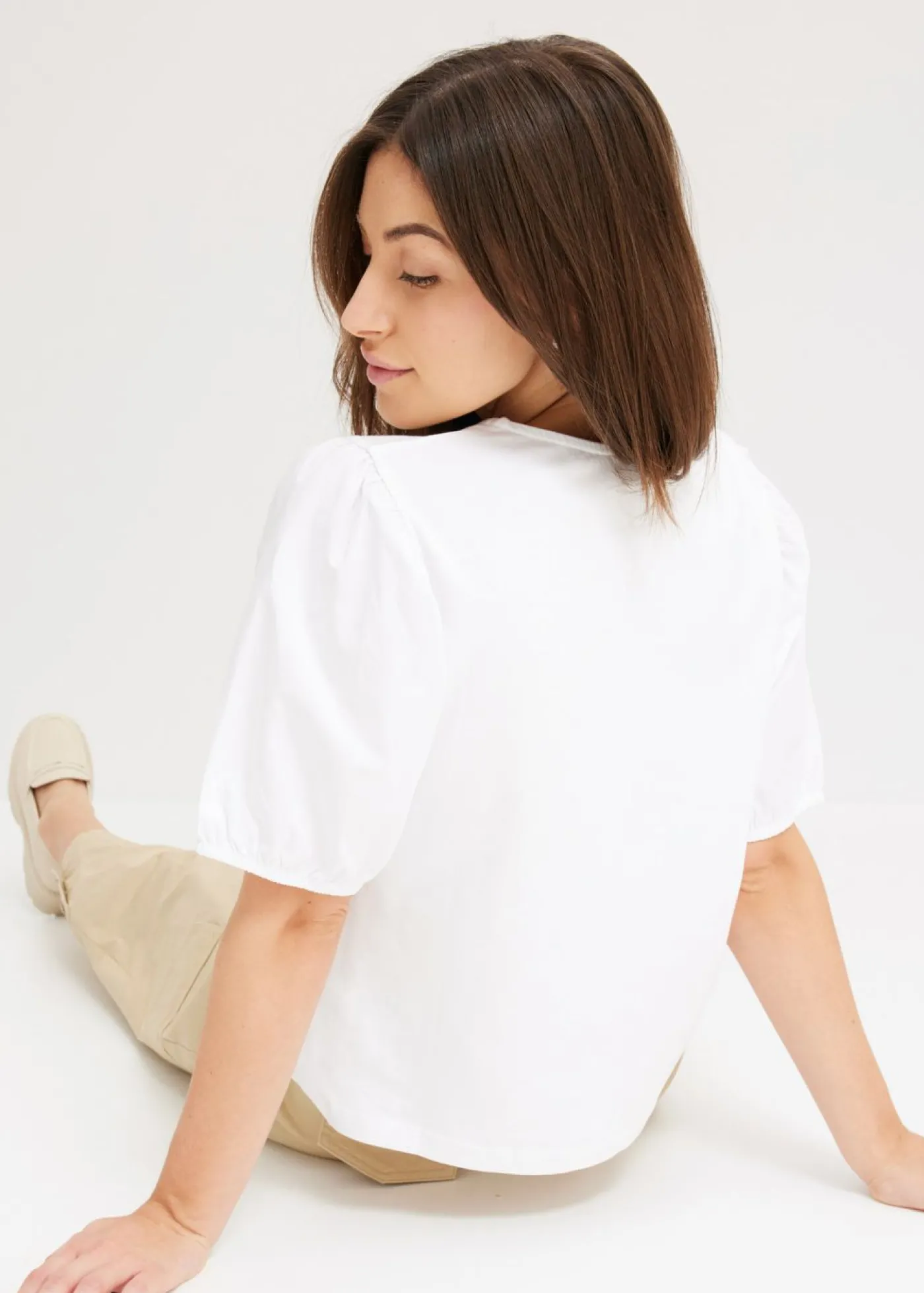 bonprix bonprix Camiseta con mangas abullonadas Blanco Sale