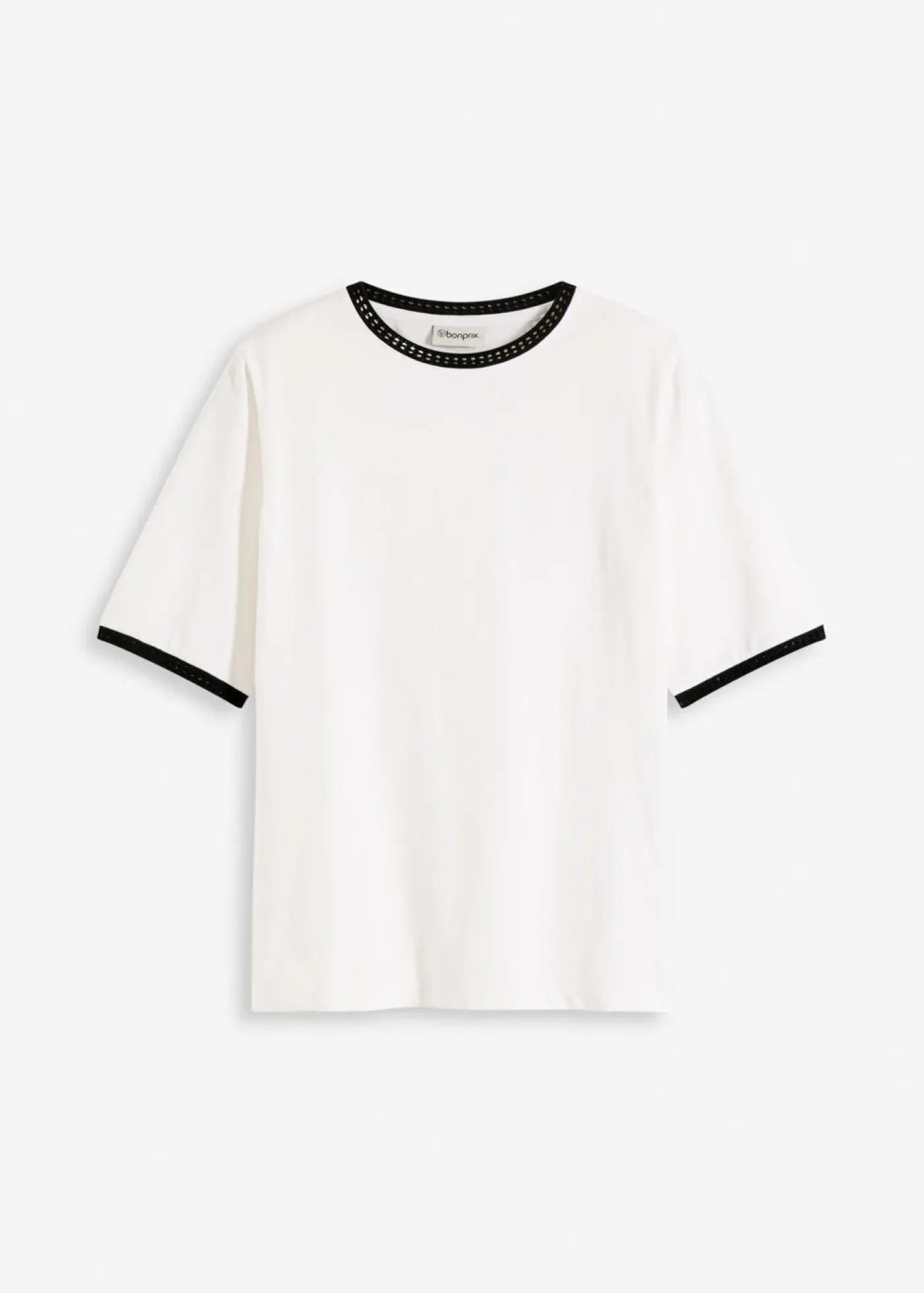 bonprix bonprix Camiseta con ribete de encaje Blanco lana-negro