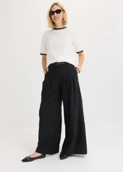 bonprix bonprix Camiseta con ribete de encaje Blanco lana-negro