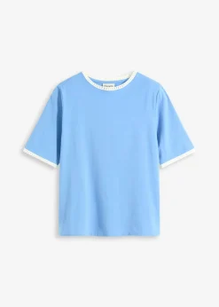 bonprix bonprix Camiseta con ribete de encaje azul provenzal-blanco lana Clearance
