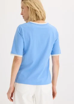 bonprix bonprix Camiseta con ribete de encaje azul provenzal-blanco lana Clearance