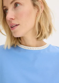 bonprix bonprix Camiseta con ribete de encaje azul provenzal-blanco lana Clearance
