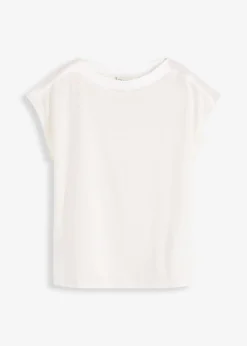 bonprix bonprix Camiseta con ribete de satén Blanco lana