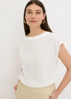 bonprix bonprix Camiseta con ribete de satén Blanco lana