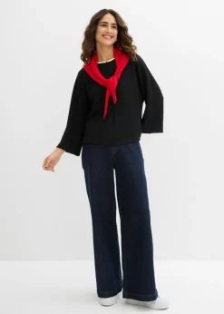 bonprix bonprix Camiseta con ribete en contraste Negro-blanco lana