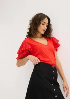 bonprix bonprix Camiseta con volantes fresa Sale