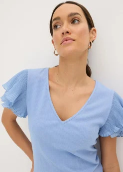 bonprix bonprix Camiseta con volantes azul pálido Sale