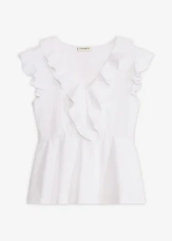 bonprix bonprix Camiseta con volantes Blanco Outlet