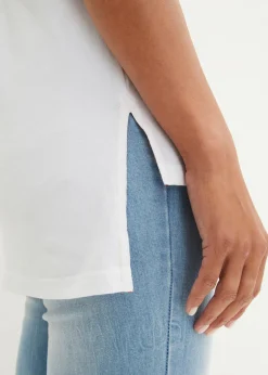 bonprix bonprix Camiseta de algodón con abertura lateral y estampado Blanco estampado Sale