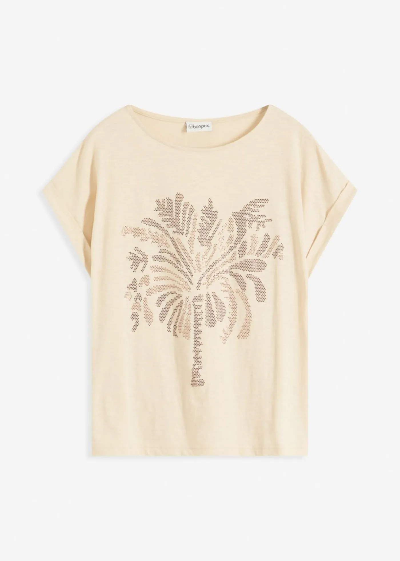 bonprix bonprix Camiseta de algodón con aplicación de tachuelas Arena claro Hot