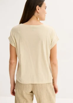 bonprix bonprix Camiseta de algodón con aplicación de tachuelas Arena claro Hot