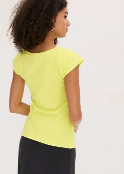 bonprix bonprix Camiseta de algodón con elástico Amarillo cítrico Sale