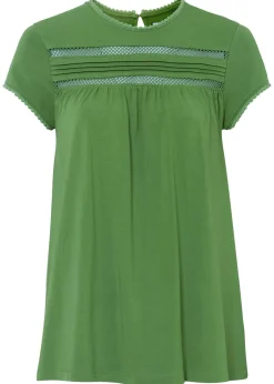 bonprix bonprix Camiseta de algodón con encaje verde cactus Best