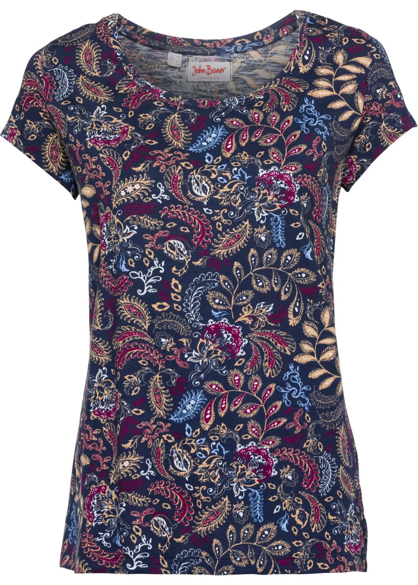 bonprix bonprix Camiseta de algodón con estampado y manga corta Azul oscuro estampado Sale