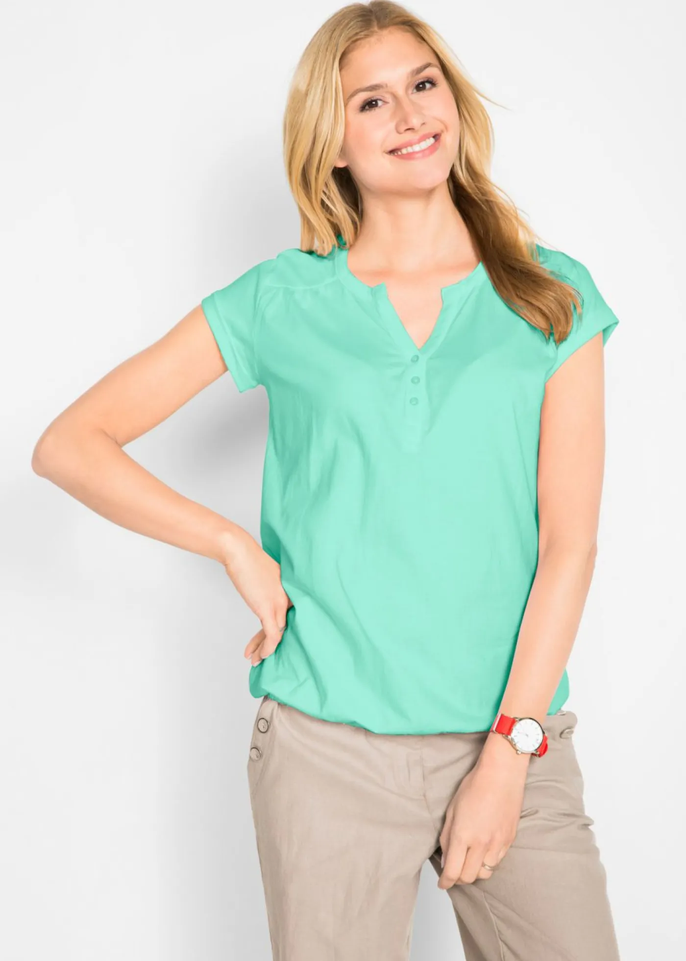 bonprix bonprix Camiseta de algodón con manga corta Menta claro