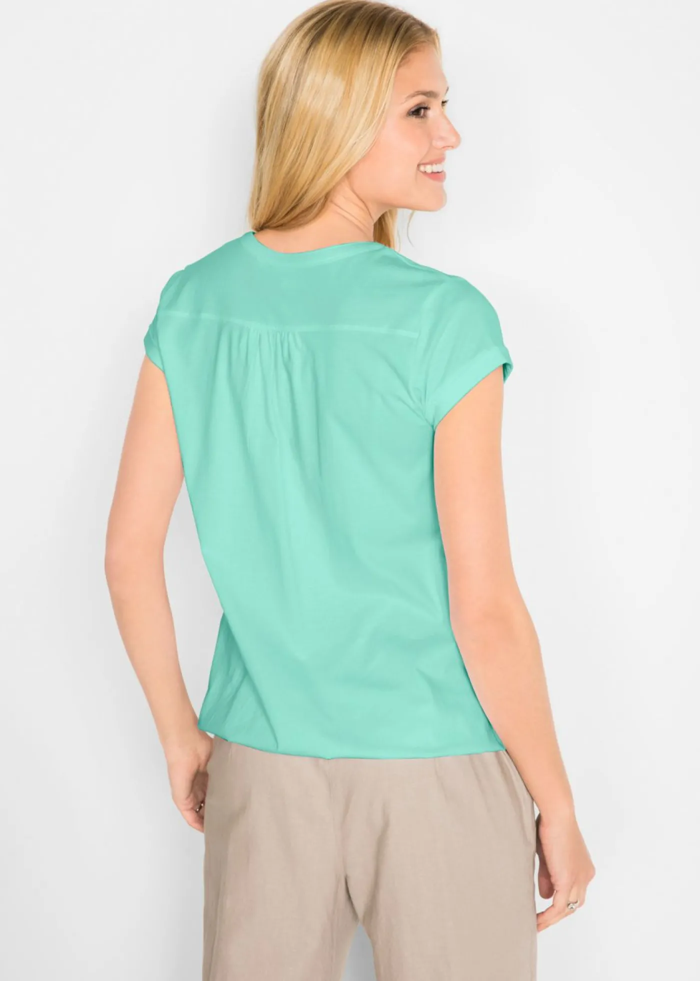 bonprix bonprix Camiseta de algodón con manga corta Menta claro