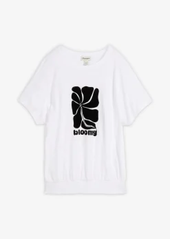 bonprix bonprix Camiseta de algodón con nido de abeja Blanco-negro Best