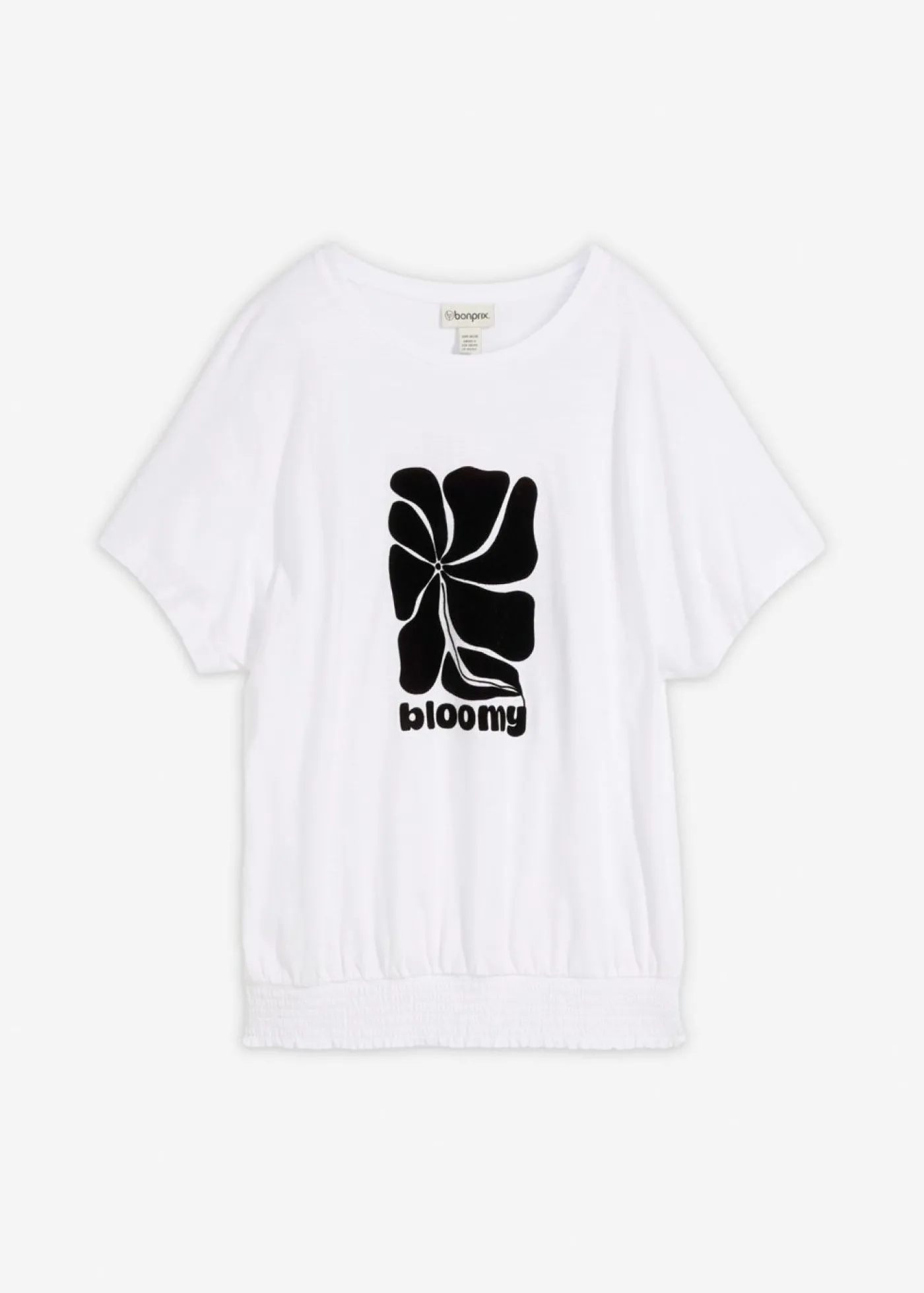 bonprix bonprix Camiseta de algodón con nido de abeja Blanco-negro Best