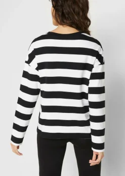 bonprix bonprix Camiseta de algodón interlock puro con manga larga Negro-blanco con rayas Best