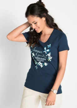 bonprix bonprix Camiseta de algodón, manga corta Azul marino Online