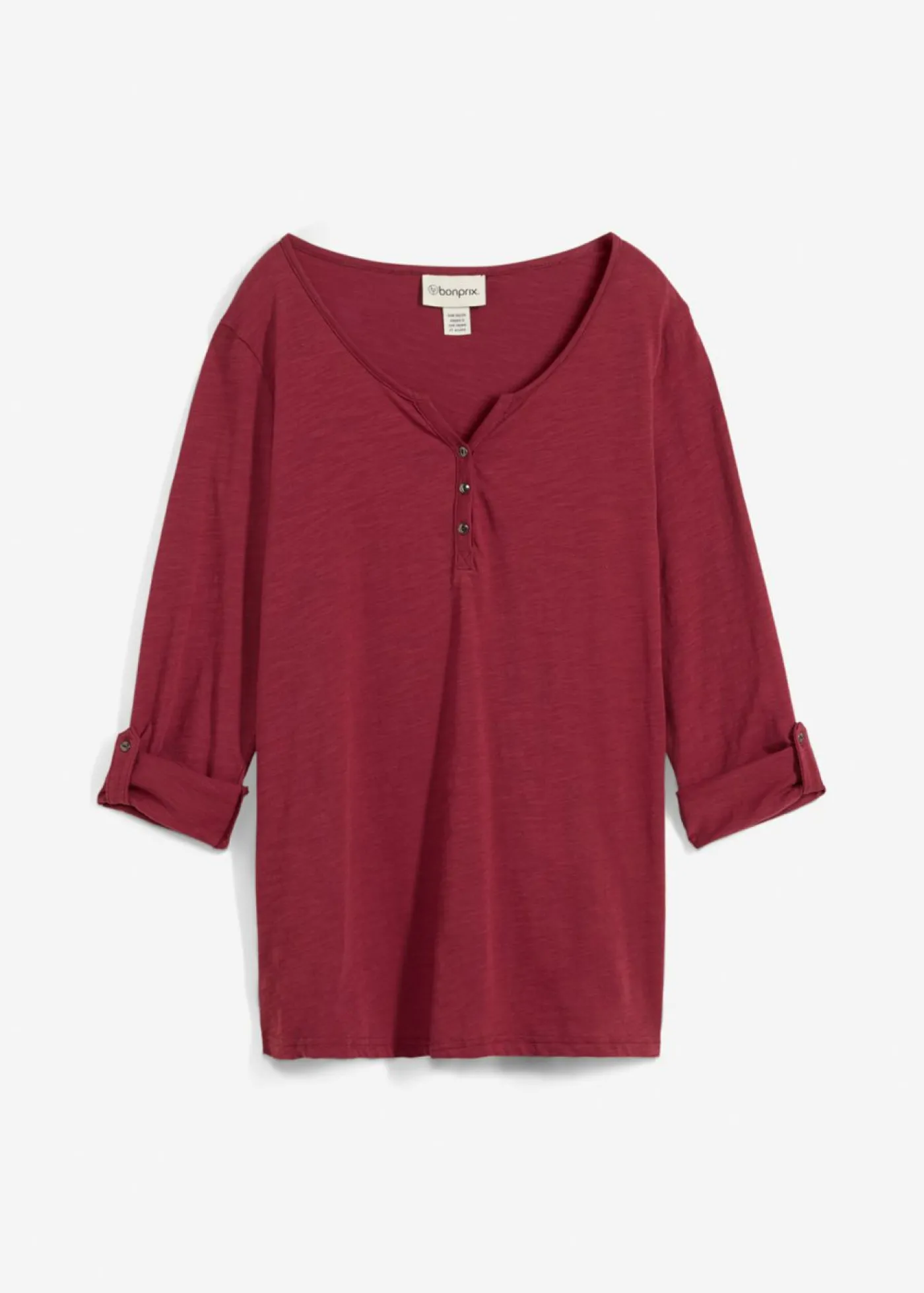 bonprix bonprix Camiseta de algodón orgánico puro con botones Burdeos Sale