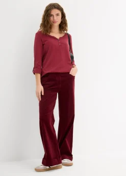 bonprix bonprix Camiseta de algodón orgánico puro con botones Burdeos Sale