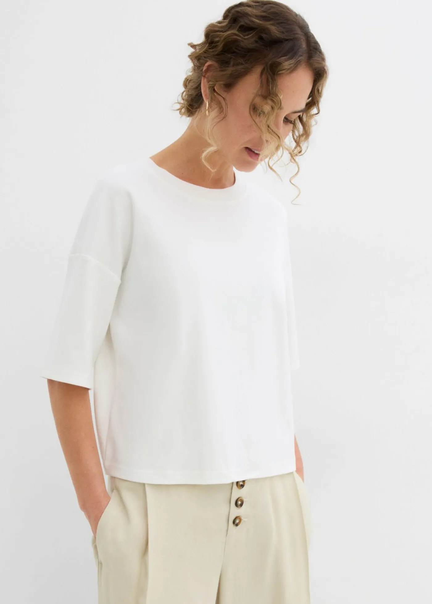 bonprix bonprix Camiseta de algodón orgánico puro Blanco lana Outlet
