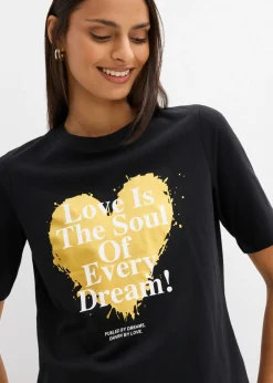bonprix bonprix Camiseta de algodón orgánico puro Negro-oro Discount
