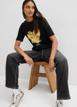 bonprix bonprix Camiseta de algodón orgánico puro Negro-oro Discount