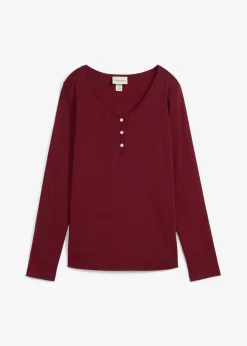 bonprix bonprix Camiseta de algodón orgánico puro con manga larga rojo avellana