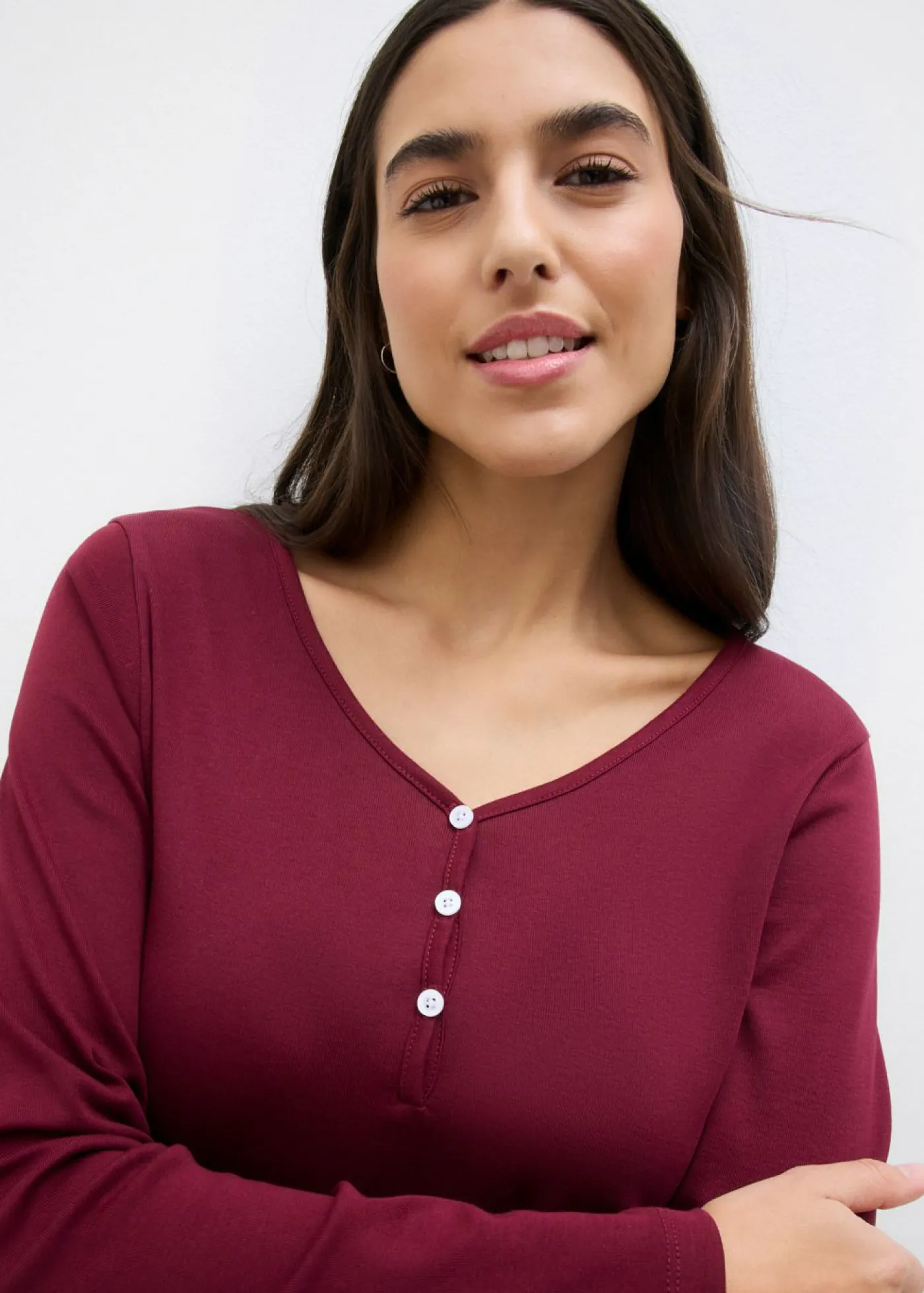 bonprix bonprix Camiseta de algodón orgánico puro con manga larga rojo avellana