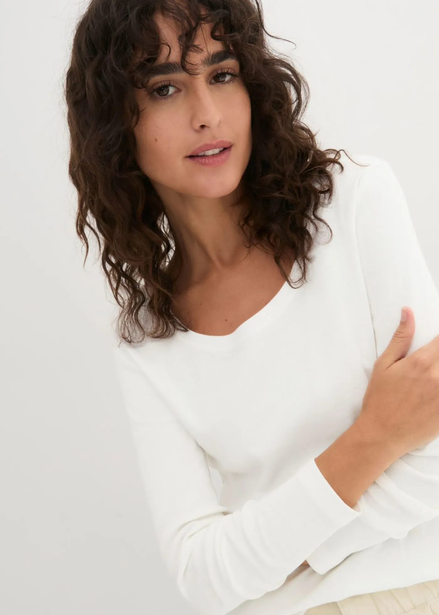 bonprix bonprix Camiseta de algodón orgánico puro con manga larga Blanco Clearance