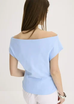 bonprix bonprix Camiseta de algodón orgánico puro con hombros al descubierto Azul claro Online