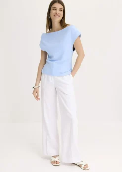 bonprix bonprix Camiseta de algodón orgánico puro con hombros al descubierto Azul claro Online