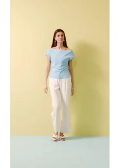 bonprix bonprix Camiseta de algodón orgánico puro con hombros al descubierto Azul claro Online