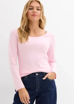 bonprix bonprix Camiseta de algodón orgánico puro con manga larga rosa cristal New