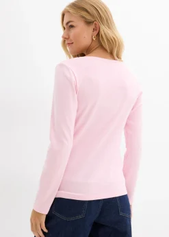 bonprix bonprix Camiseta de algodón orgánico puro con manga larga rosa cristal New