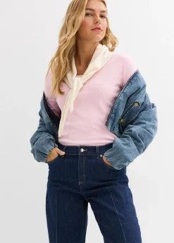bonprix bonprix Camiseta de algodón orgánico puro con manga larga rosa cristal New