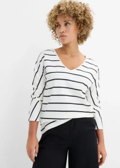 bonprix bonprix Camiseta de algodón orgánico puro con manga larga blanco lana-negro con rayas Sale