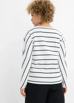bonprix bonprix Camiseta de algodón orgánico puro con manga larga blanco lana-negro con rayas Sale