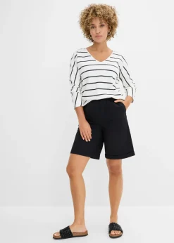 bonprix bonprix Camiseta de algodón orgánico puro con manga larga blanco lana-negro con rayas Sale